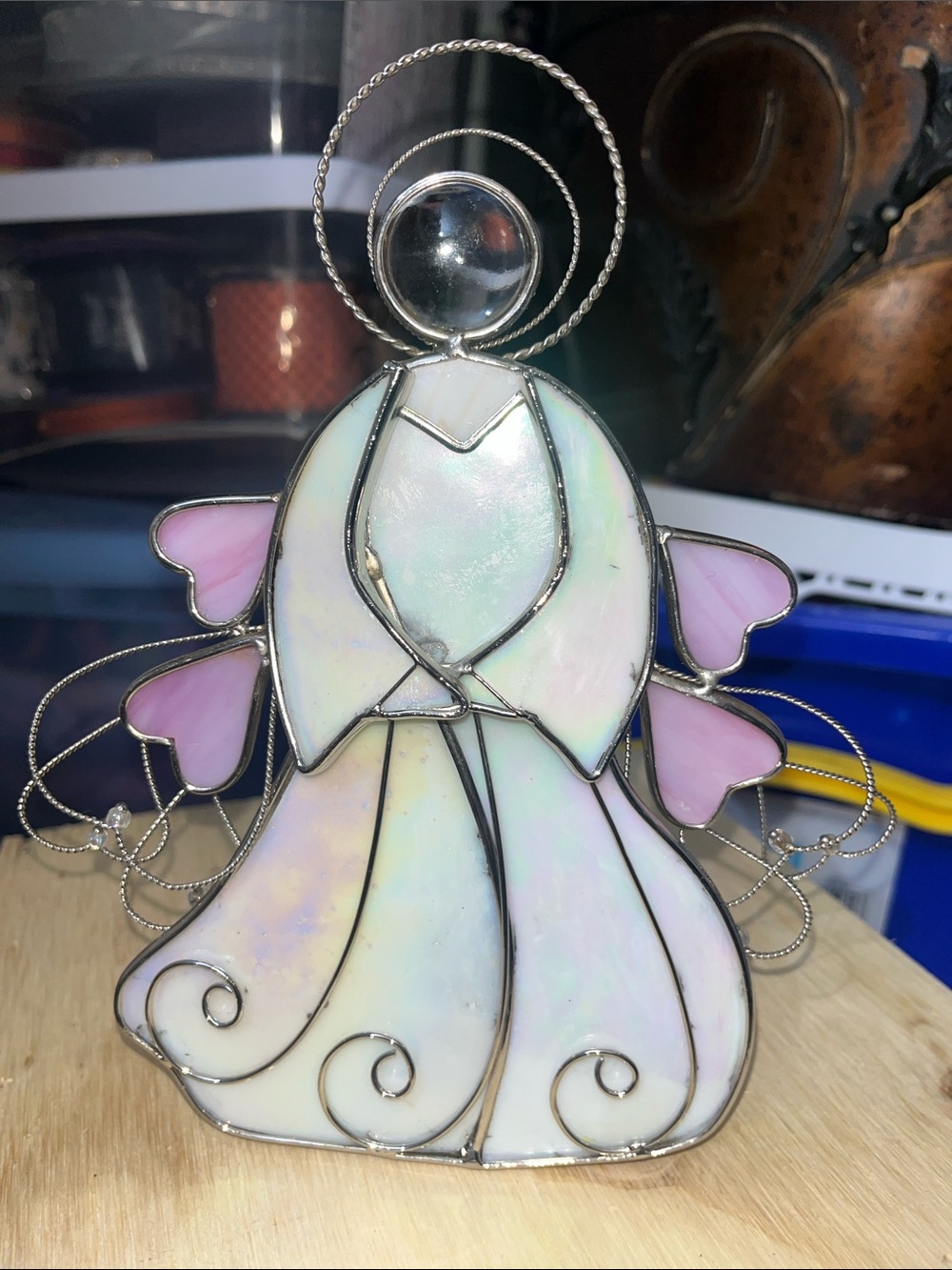 GANZ Iridescent White and Pink Stained Glass Angel Angelic Candle Holder 714